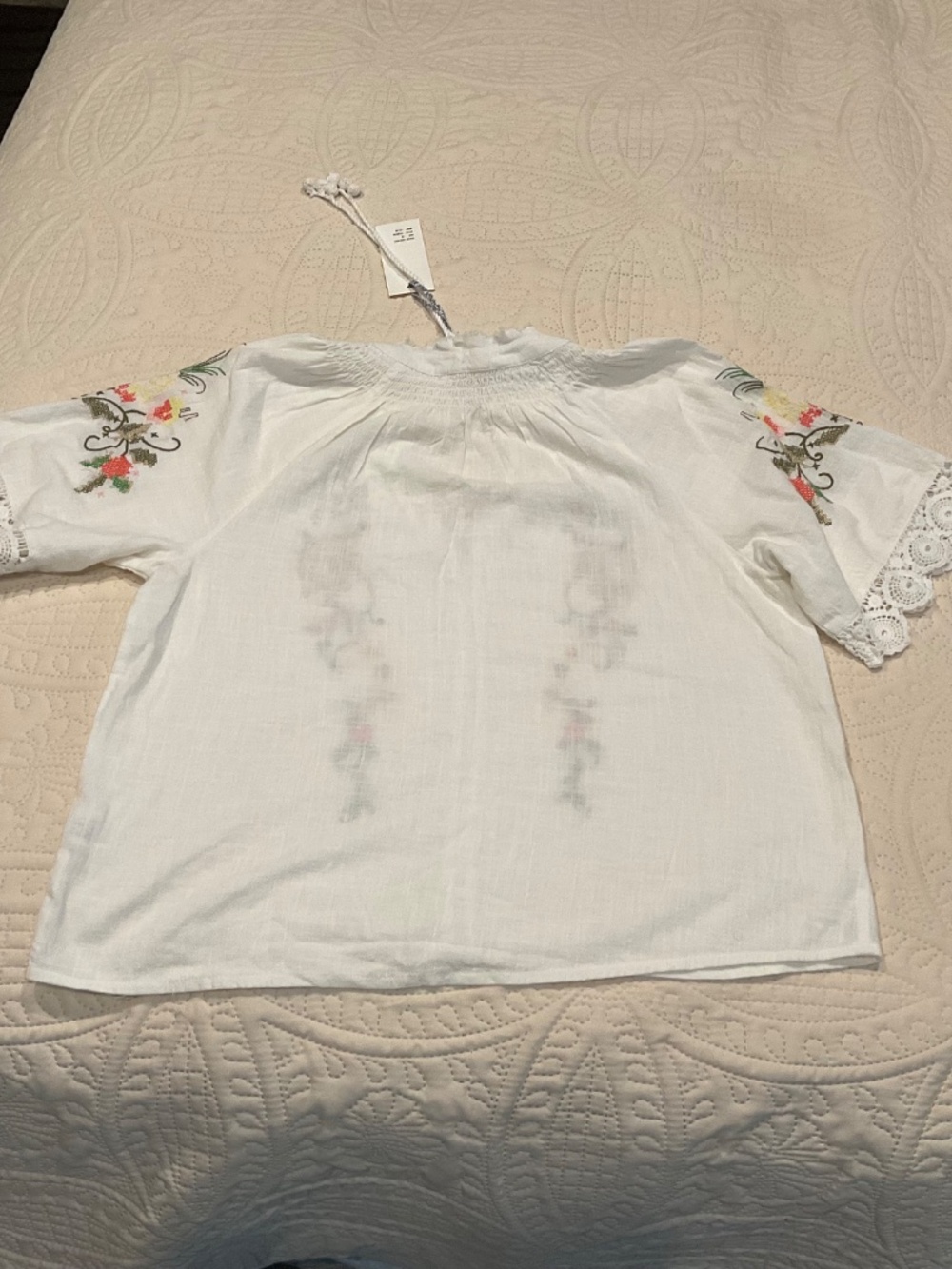 Jennifer & Grace Embroidered Peasant Blouse w/ Floral Accents Crocheted Trim - Picture 3 of 14